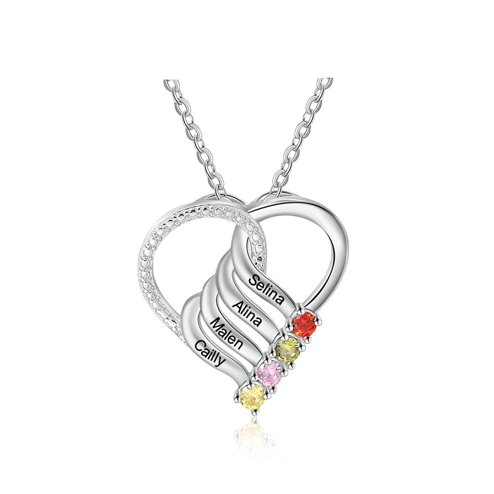 Personalized Family Heart Pendant Necklace with 2-6 Birthstones Name Necklace - MERGE.DAY.1.FREESTYLE
