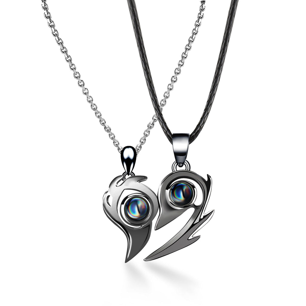 One Pair Magnetic Flame Heart Shaped Custom 100 languages Name Projection Couples Necklaces - MERGE.DAY.1.FREESTYLE
