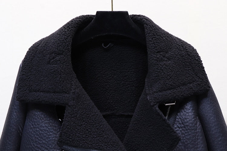 Faux Lamb Leather Jacket Pu Moto Zipper Jacket Warm Thick Outerwear - MERGE.DAY.1.FREESTYLE
