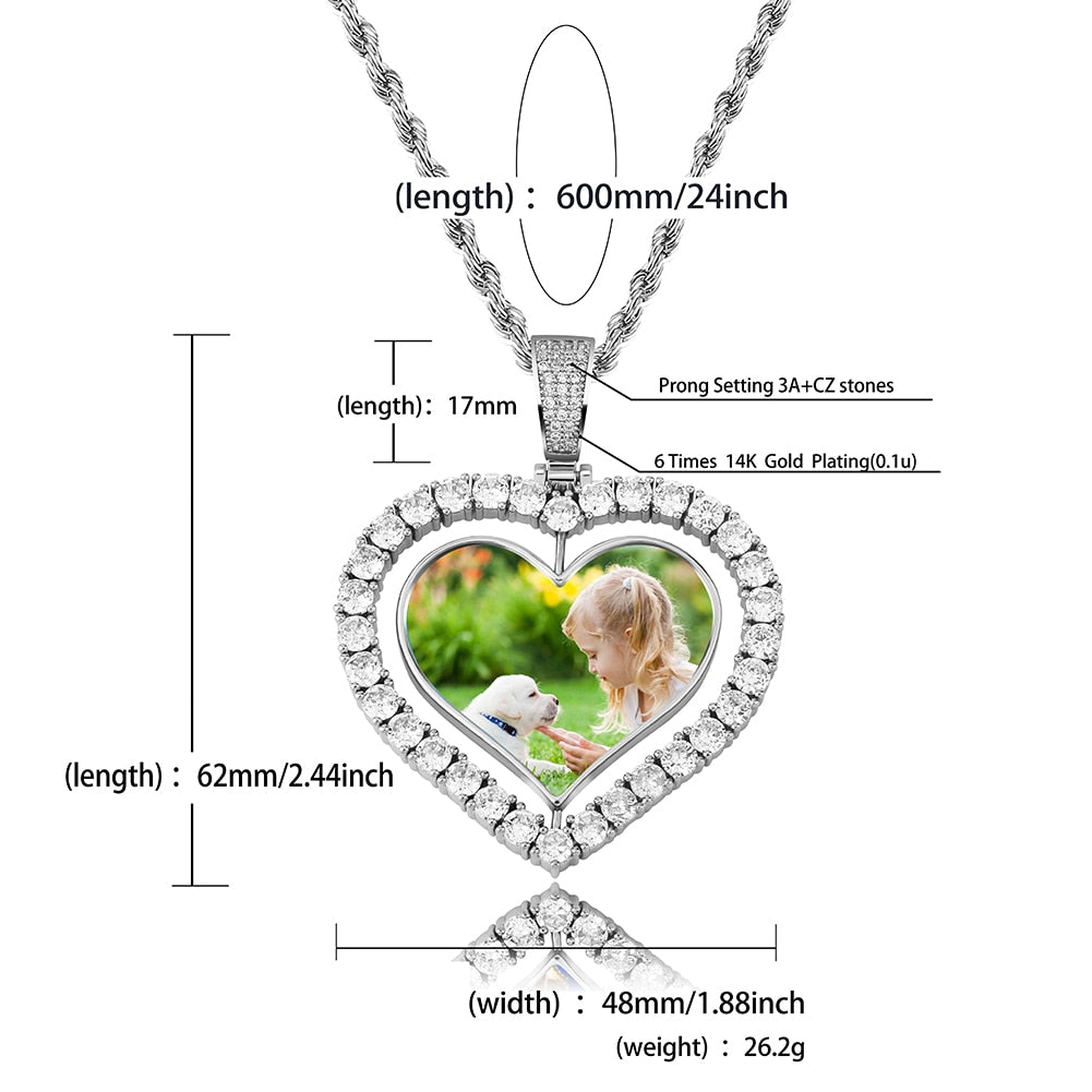 Heart Shaped Custom Photo Spin Double Sided Medallion Pendant Necklace Hip Hop Jewelry - MERGE.DAY.1.FREESTYLE