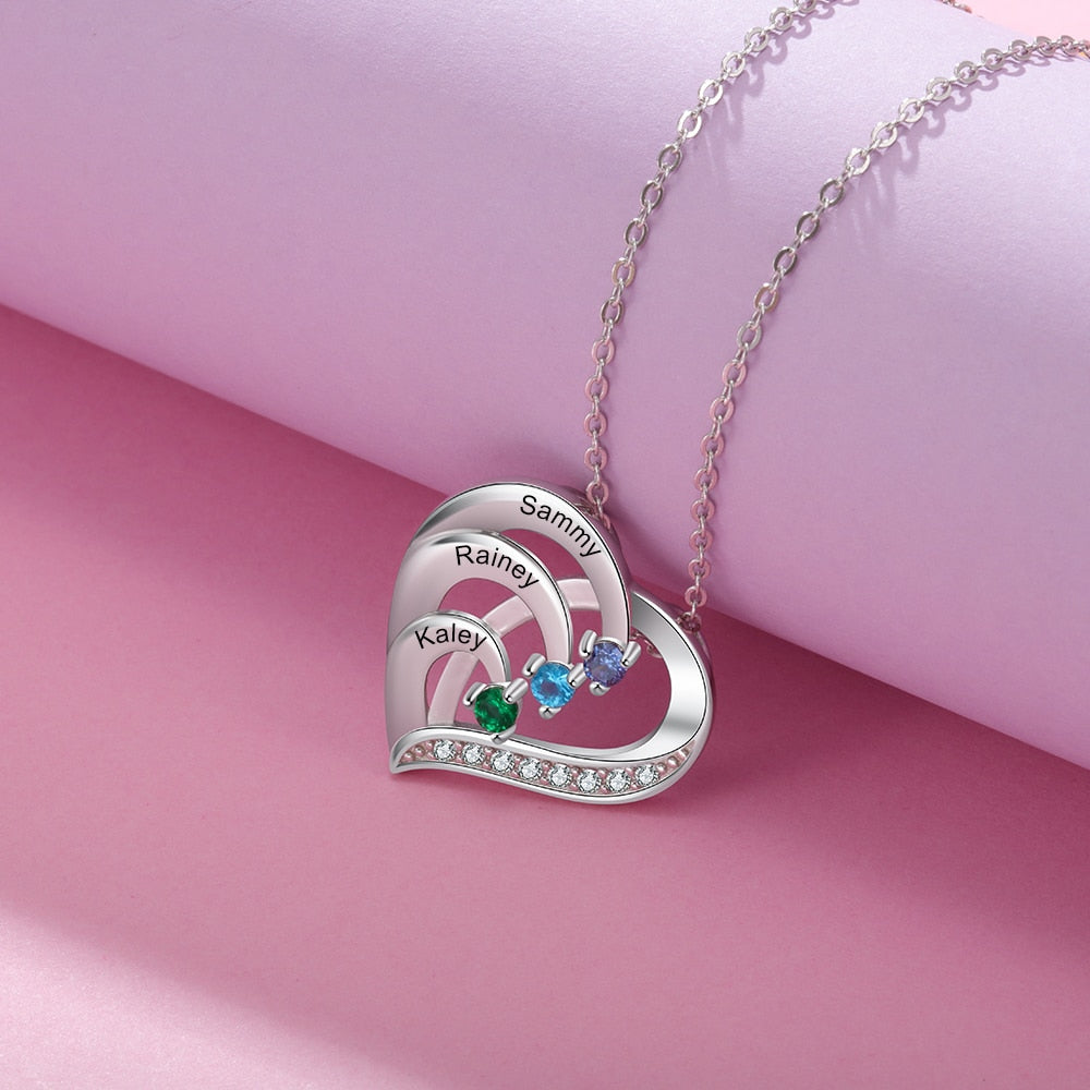 Family Name Heart Necklaces for Women Birthstone Engraving Necklace - MERGE.DAY.1.FREESTYLE