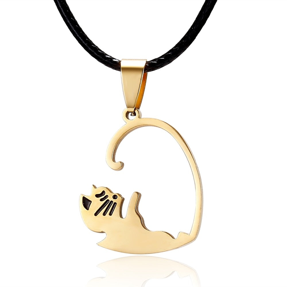 Black White Cat Stitching Necklace Friendship Heart Shape Gold White Cat Cute Couple Jewelry - MERGE.DAY.1.FREESTYLE