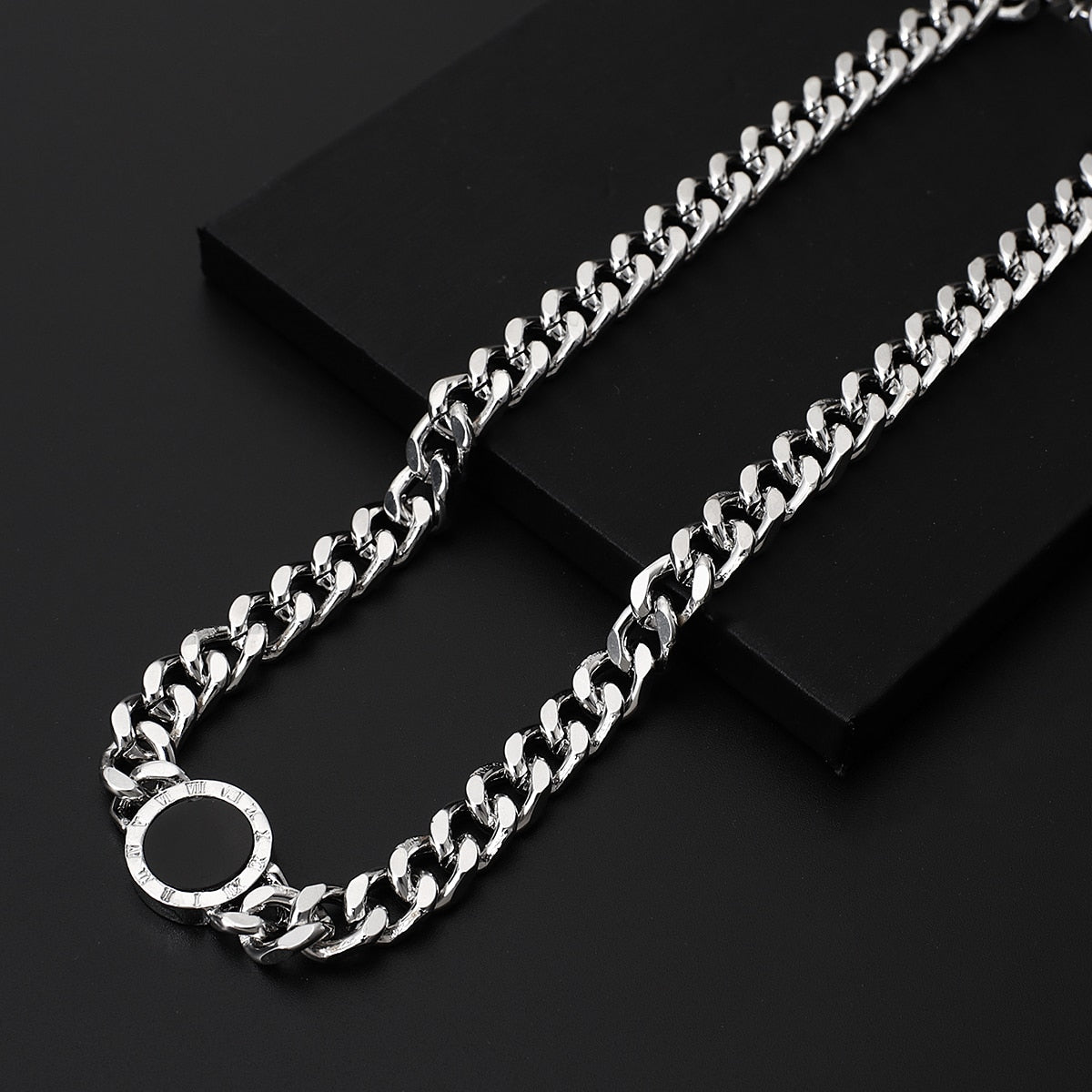 Roman Numerals Black Round Necklace Gold Silver Color Thick Statement Necklaces - MERGE.DAY.1.FREESTYLE