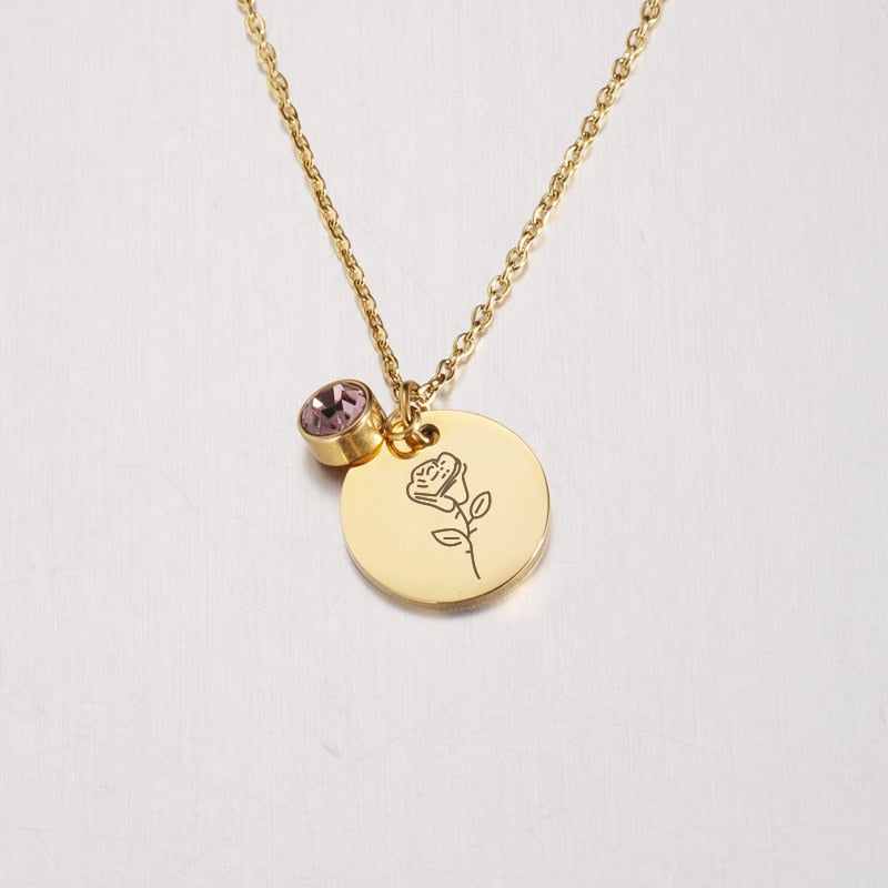 Stainless Steel Birth Flower Necklaces Birthstone Choker Necklace - MERGE.DAY.1.FREESTYLE