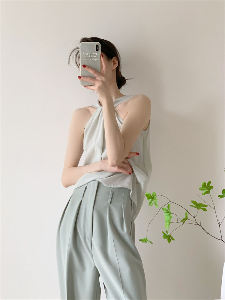 Backless Camis Women Summer Polka Dot Twist Halterneck Vest Female Casual Chiffon Tops - MERGE.DAY.1.FREESTYLE