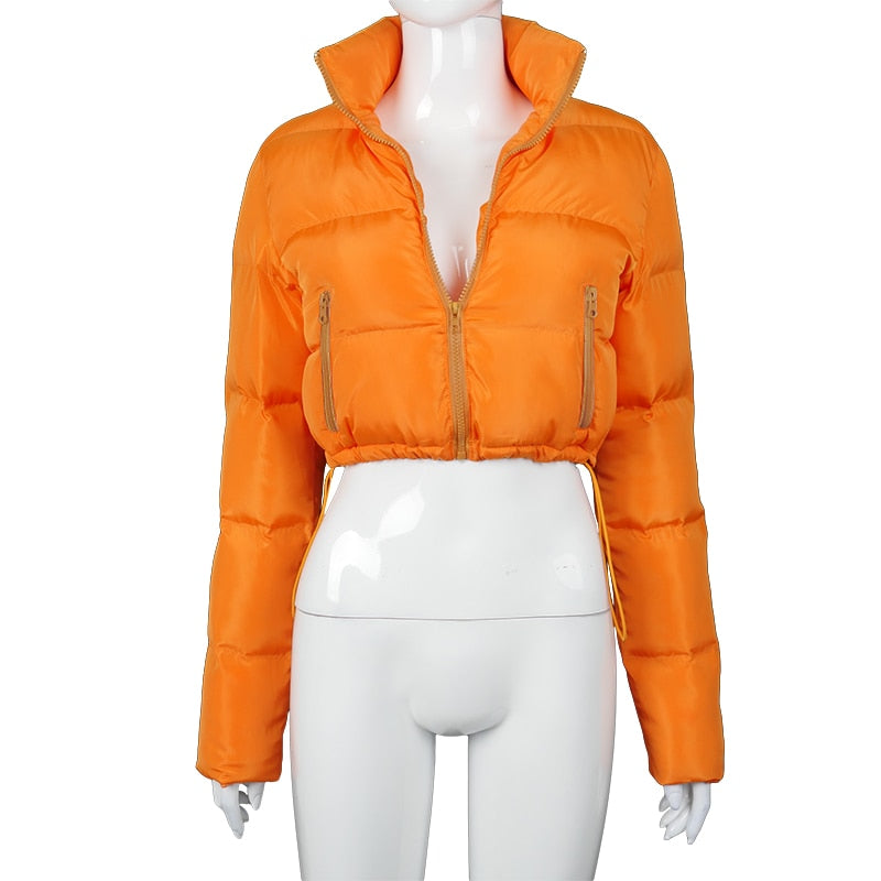 Faux PU Leather Y2K Bubble Puffer Winter Warm Jacket Women Long Sleeve Coats - MERGE.DAY.1.FREESTYLE