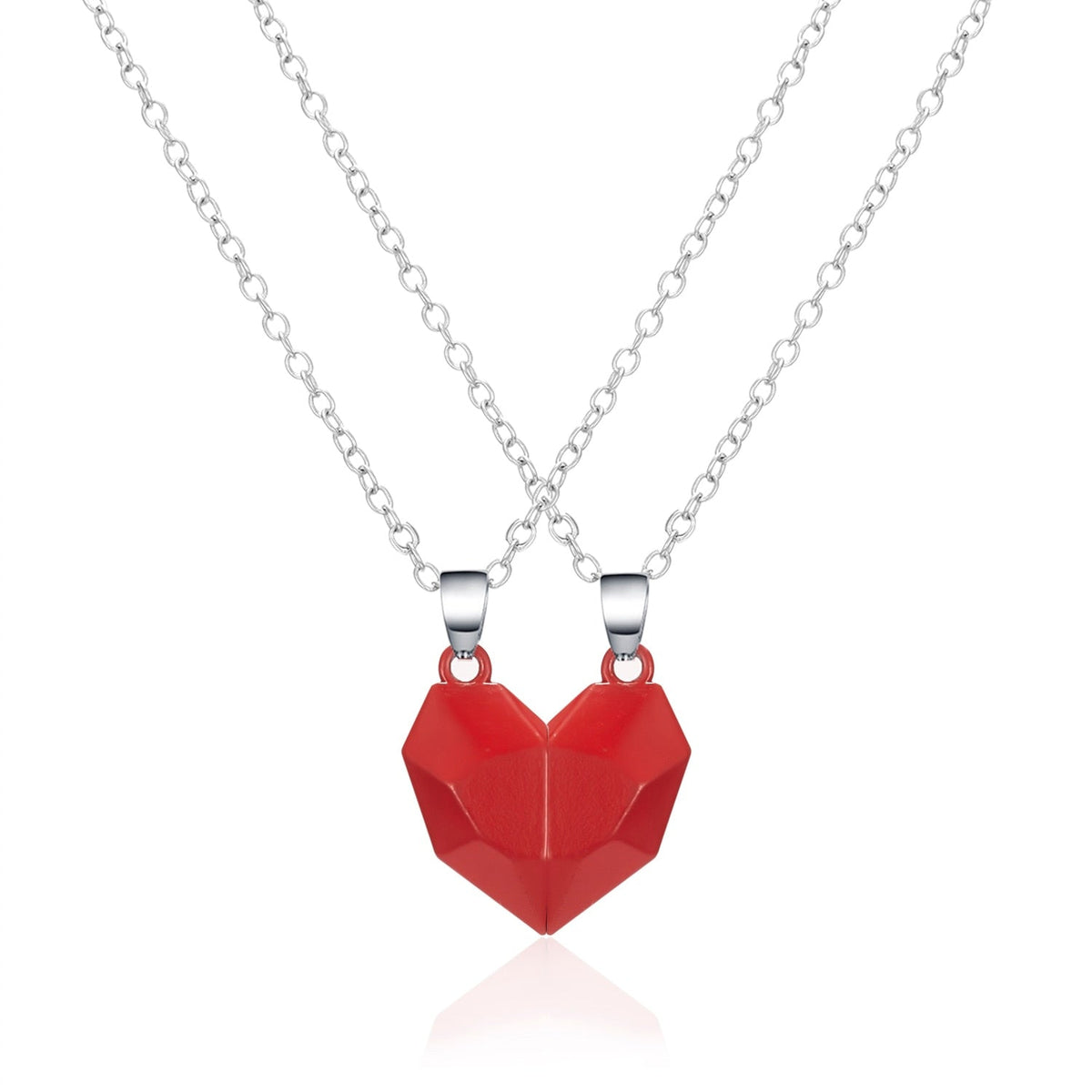 2Pcs Punk Heart Pendant Couple Necklace Lover Distance Faceted Magnetic Necklace - MERGE.DAY.1.FREESTYLE