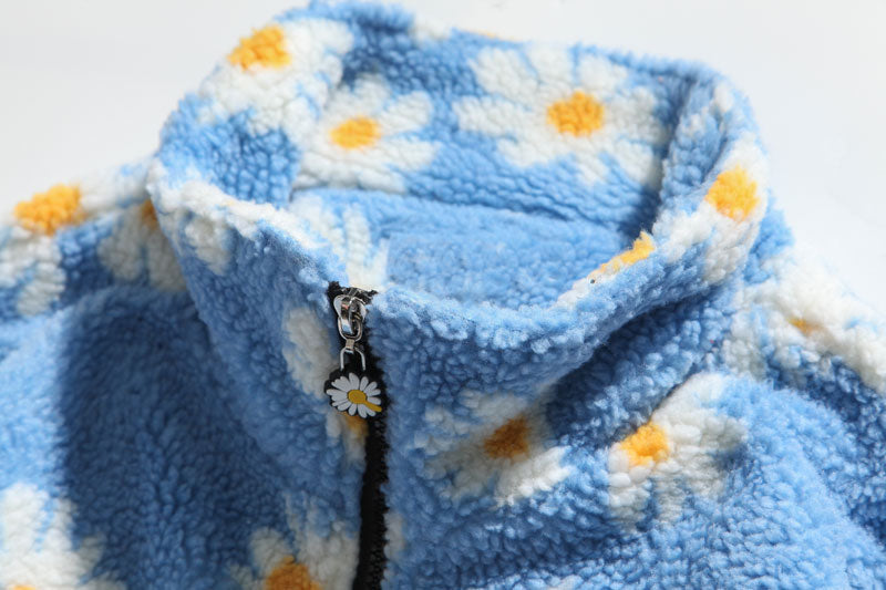 Cotton Padded Thick Parkas Jackets Daisy Print Fleece Warm Full Zip Coats - MERGE.DAY.1.FREESTYLE