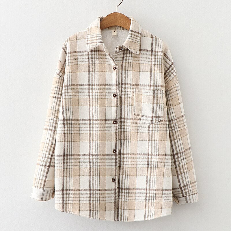 Velvet Thicken Plaid Shirts Blouses Autumn Winter Warm Shirts - MERGE.DAY.1.FREESTYLE