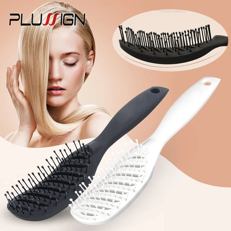 Styling Curly Hair Brush Salon Massager Comb Brush Detangling Drying Brush Anti Static Curved Vent Brush Scalp Massage Comb - MERGE.DAY.1.FREESTYLE
