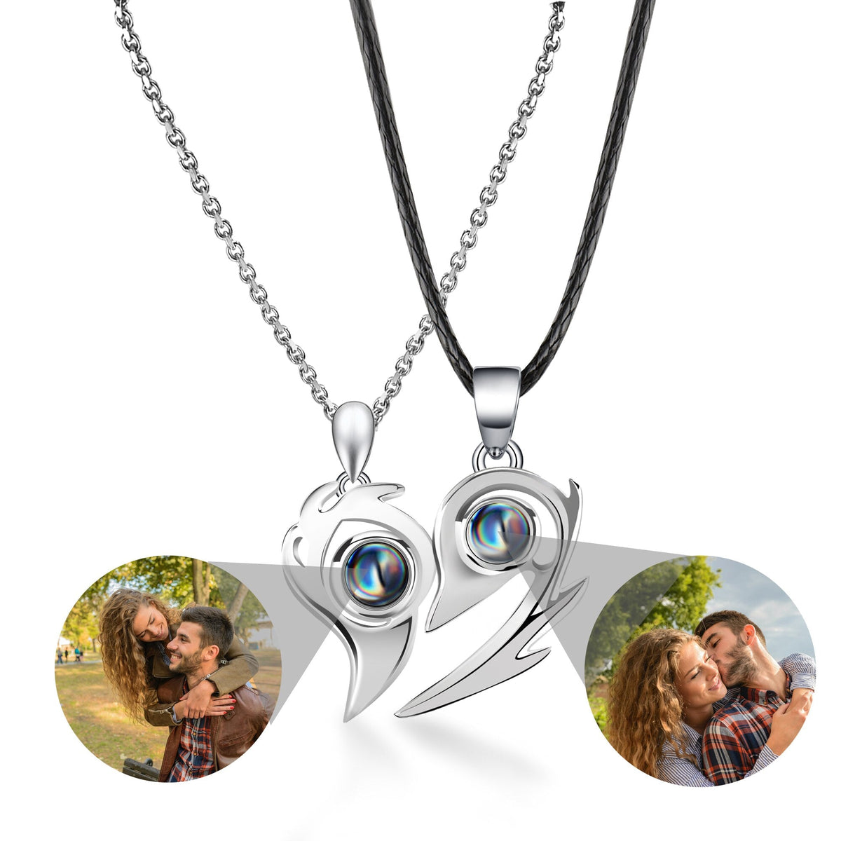 Flame Heart Shaped Custom Photo Projection Couples Necklaces - MERGE.DAY.1.FREESTYLE