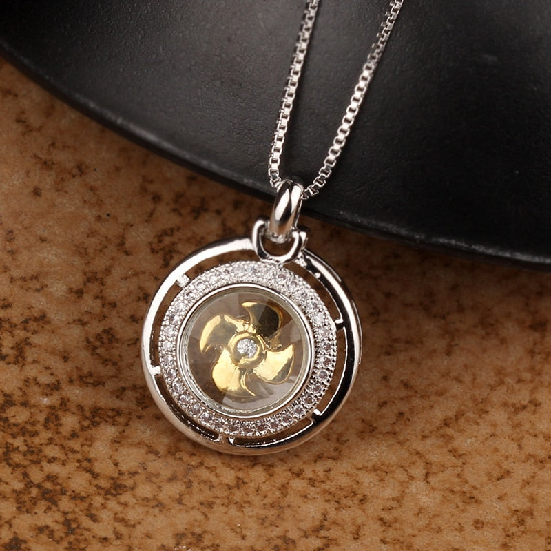Rotatable Windmill Pendant Necklace AAA Cubic Zirconia Pave Gold Silver Color Crystal Necklace Jewelry - MERGE.DAY.1.FREESTYLE