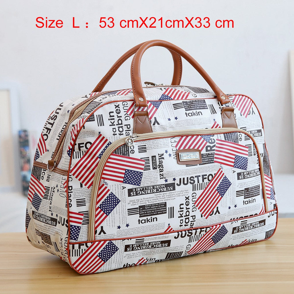 Women Travel Bags PU Leather Large Capacity Waterproof Print Luggage Duffle Bag - MERGE.DAY.1.FREESTYLE