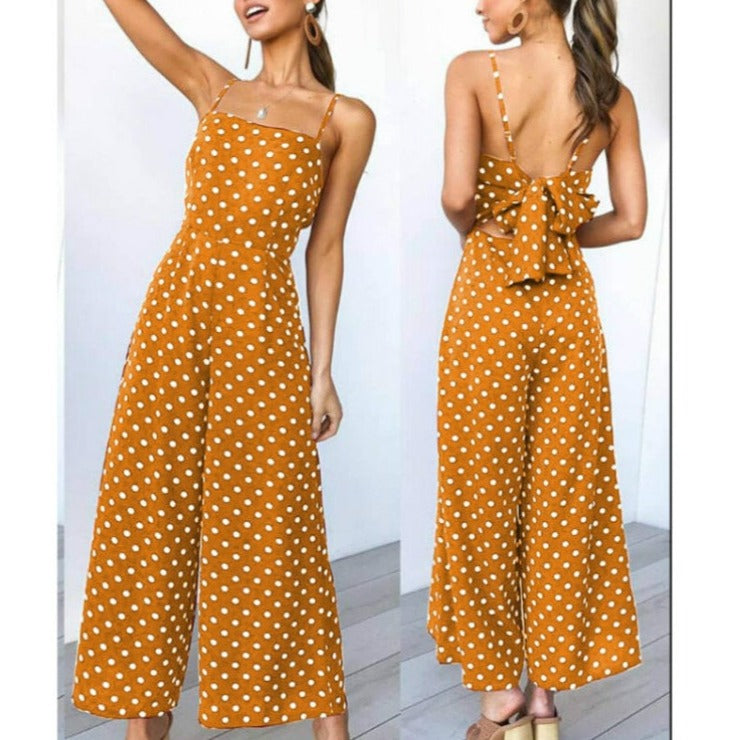 Sleeveless Backless Boho Bow-knot Dot Jumpsuits Women 2022 Summer Romper - MERGE.DAY.1.FREESTYLE