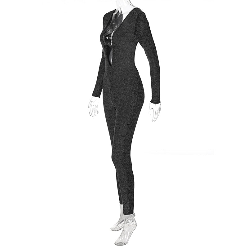 Deep V Neck Skinny Jumpsuit Bodycon - MERGE.DAY.1.FREESTYLE