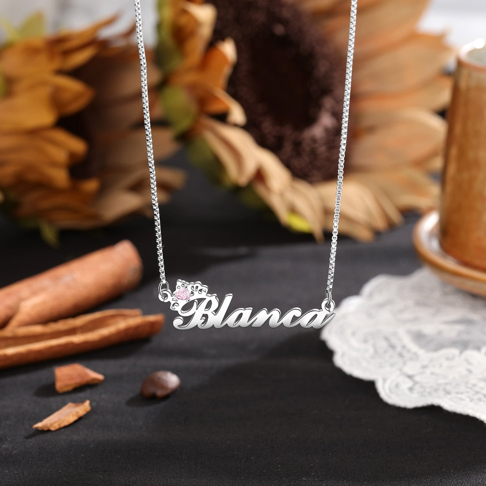Crown Nameplate with Birthstone Custom Name Letter Necklace - MERGE.DAY.1.FREESTYLE