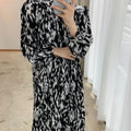 Full Sleeve Dress Elegant Hit Color Female Lace-up Printed Midi Dress Vestidos - MERGE.DAY.1.FREESTYLE
