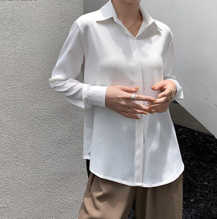 Spring Loose Women Satin Blouses Long Sleeve Single-breasted Female Shirts Top - MERGE.DAY.1.FREESTYLE