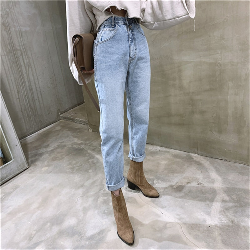 Women Streetwear Loose Female Denim Jeans Buttons Zipper Ladies trouser - MERGE.DAY.1.FREESTYLE