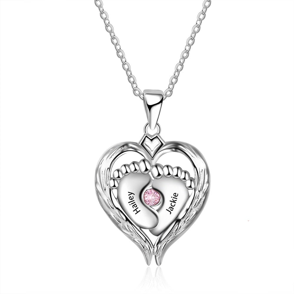 Personalized Baby Feet Necklace with Birthstone Heart Pendant - MERGE.DAY.1.FREESTYLE