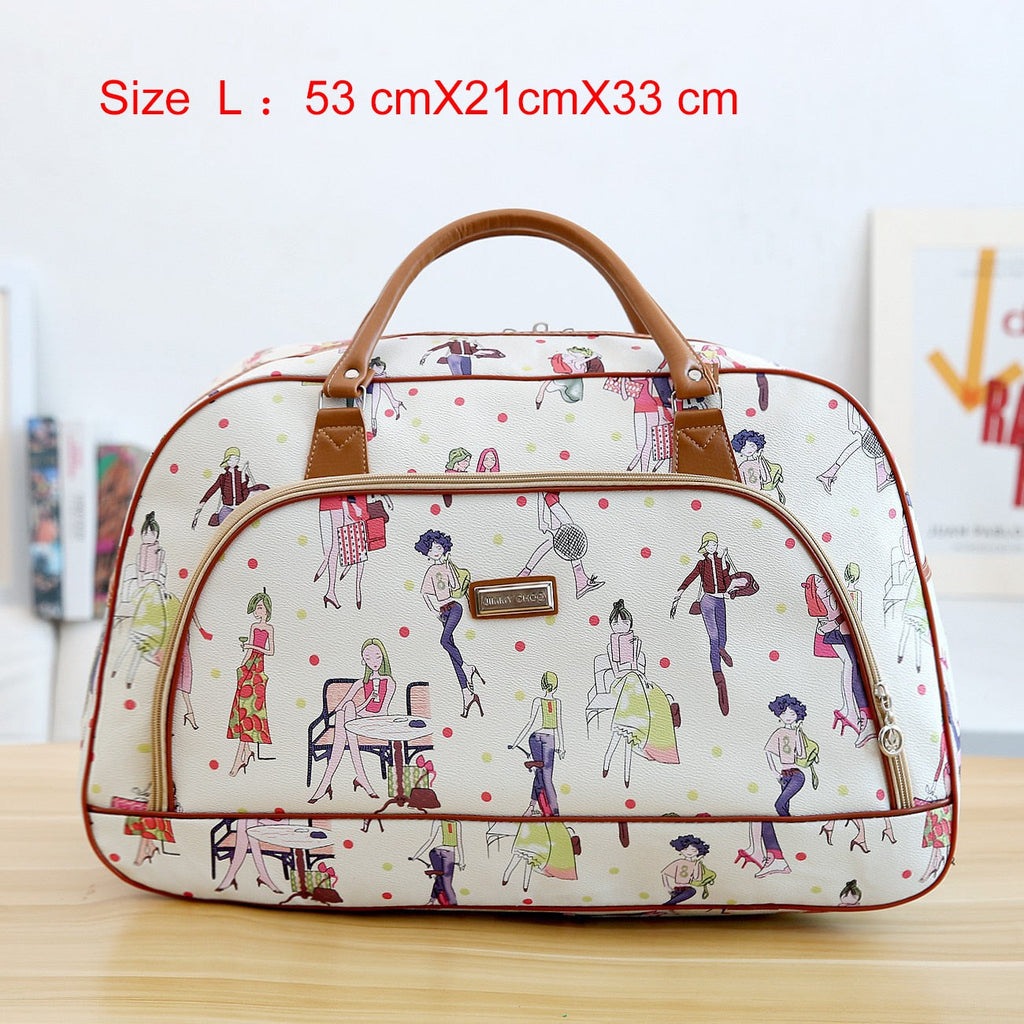 Women Travel Bags PU Leather Large Capacity Waterproof Print Luggage Duffle Bag - MERGE.DAY.1.FREESTYLE