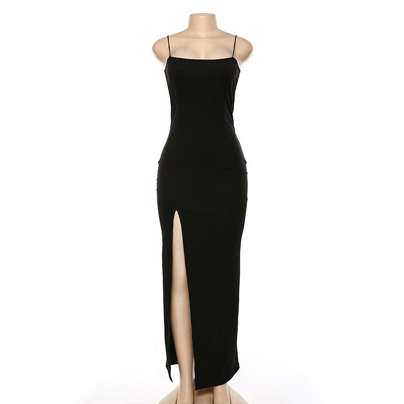 Backless Strap Split Dress Women Elastic Long Dresses Sleeveless Camisole Dress - MERGE.DAY.1.FREESTYLE