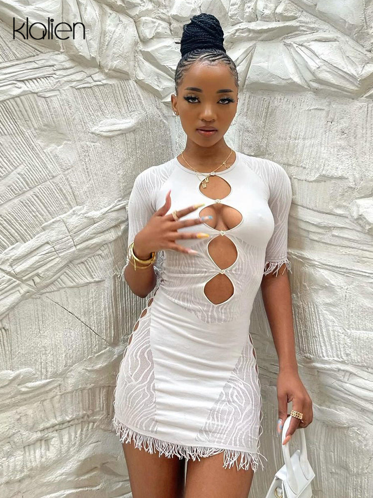 Cut Out Sexy Zebra Mesh Transparent Women's Pencil Short Dresses Mini Dress for Beach Bodycon - MERGE.DAY.1.FREESTYLE