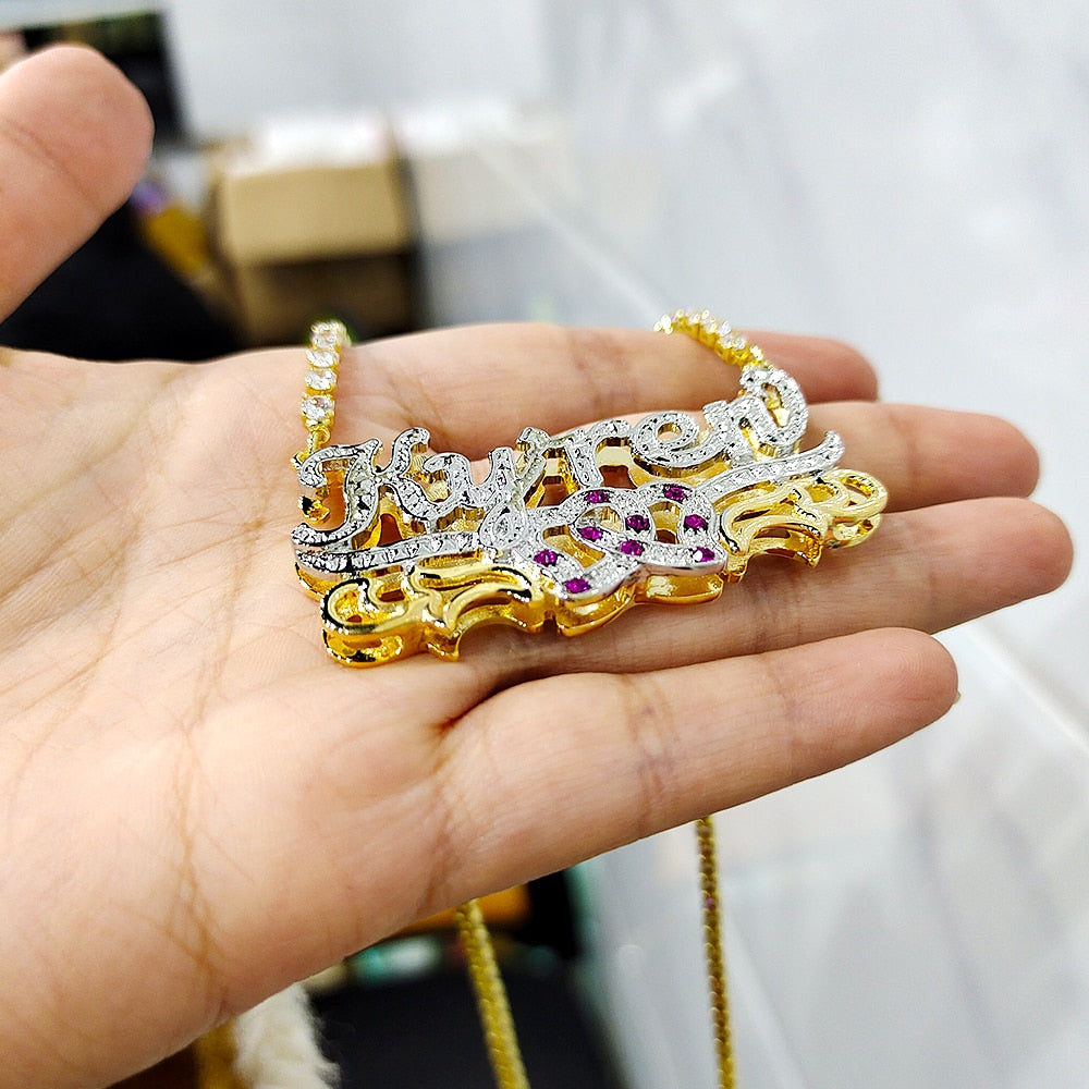Custom mexican gold name necklace 3d nameplate necklace Birthstone - MERGE.DAY.1.FREESTYLE