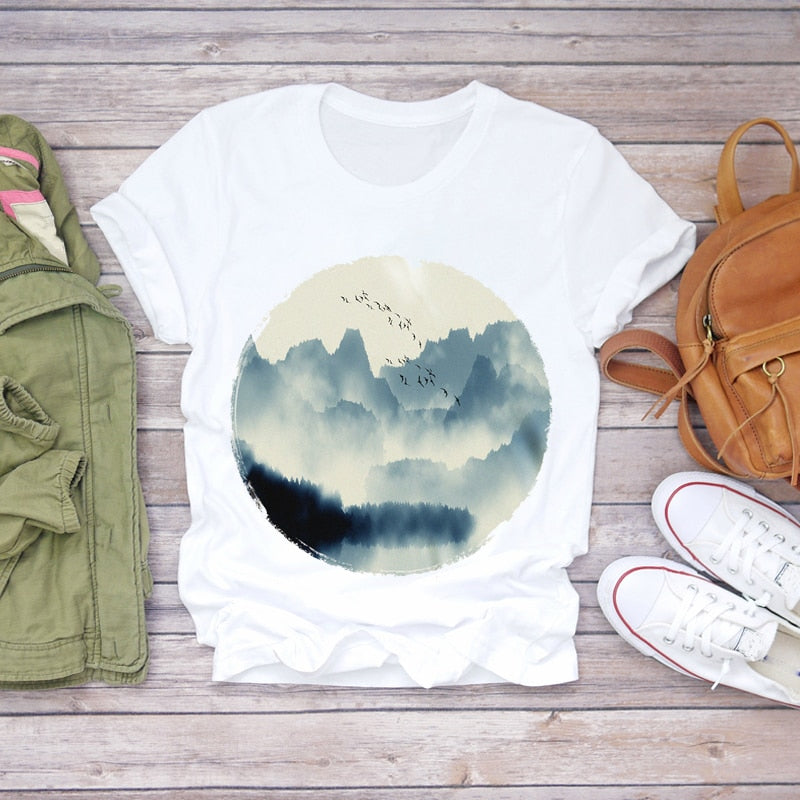 Dream Feather Print Summer Short Sleeve T-Shirts Top Graphic Plue Size - MERGE.DAY.1.FREESTYLE