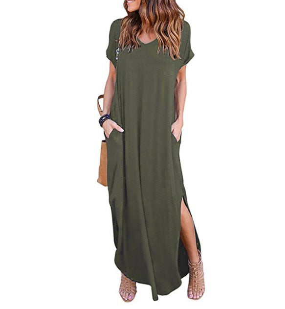 Plus Size 5XL Sexy Women Dress Summer 2022 Solid Casual Short Sleeve Maxi Dresses - MERGE.DAY.1.FREESTYLE
