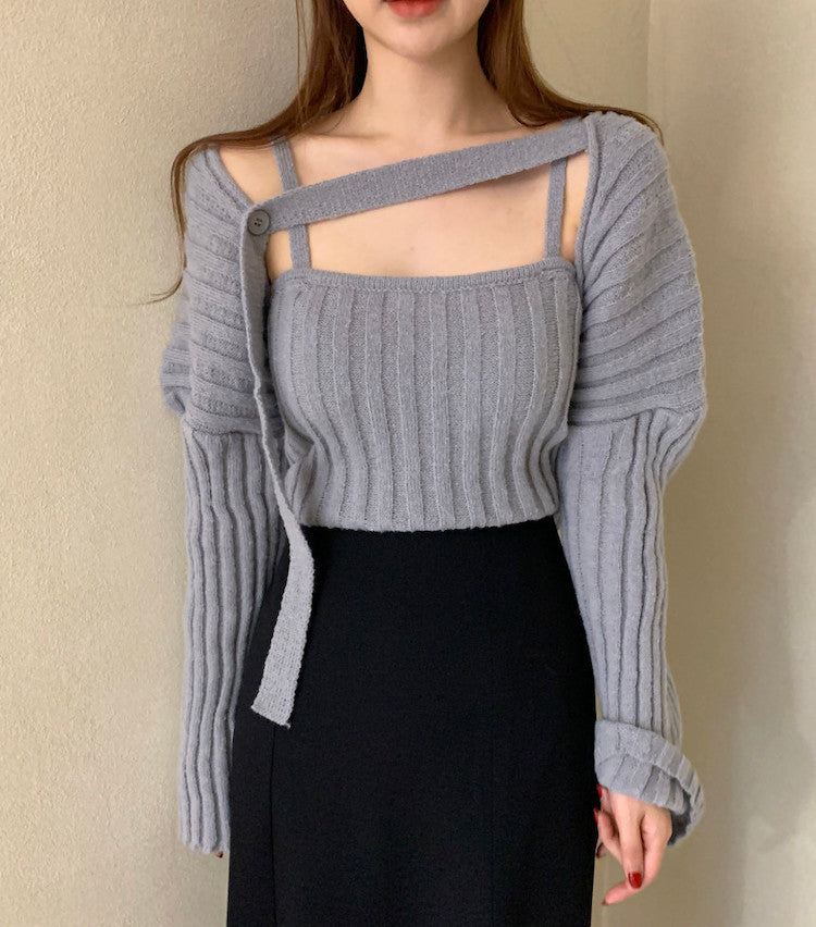 Camisole Knitted Cardigans Women Two Piece Sets 2021 Autumn Sweater Jacket Woman - MERGE.DAY.1.FREESTYLE