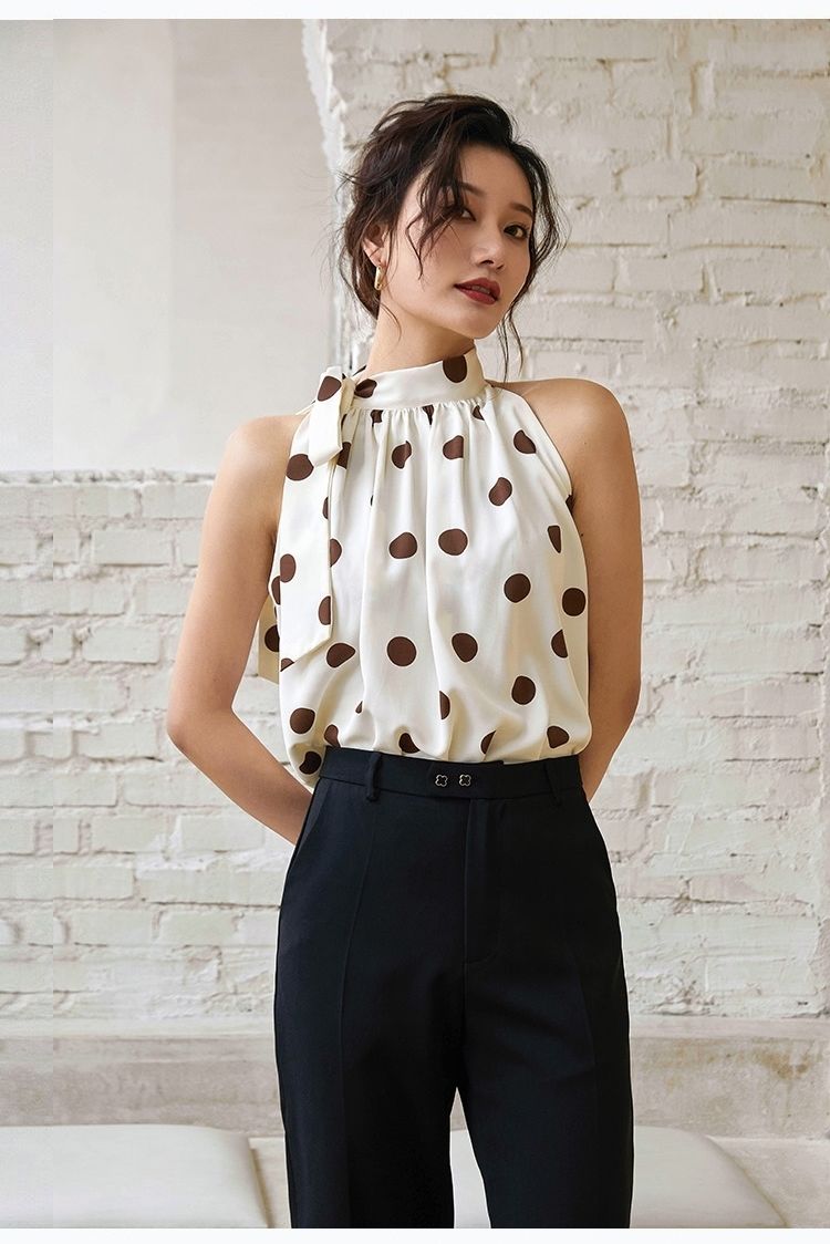 Ladies Halter Camisole Women Summer Retro Polka Dot Outwear Loose Sleeveless Tops - MERGE.DAY.1.FREESTYLE