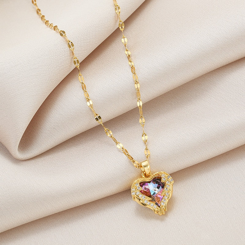 Luxury Zircon Crystal Heart Of Ocean Pendant Stainless Steel Necklace - MERGE.DAY.1.FREESTYLE