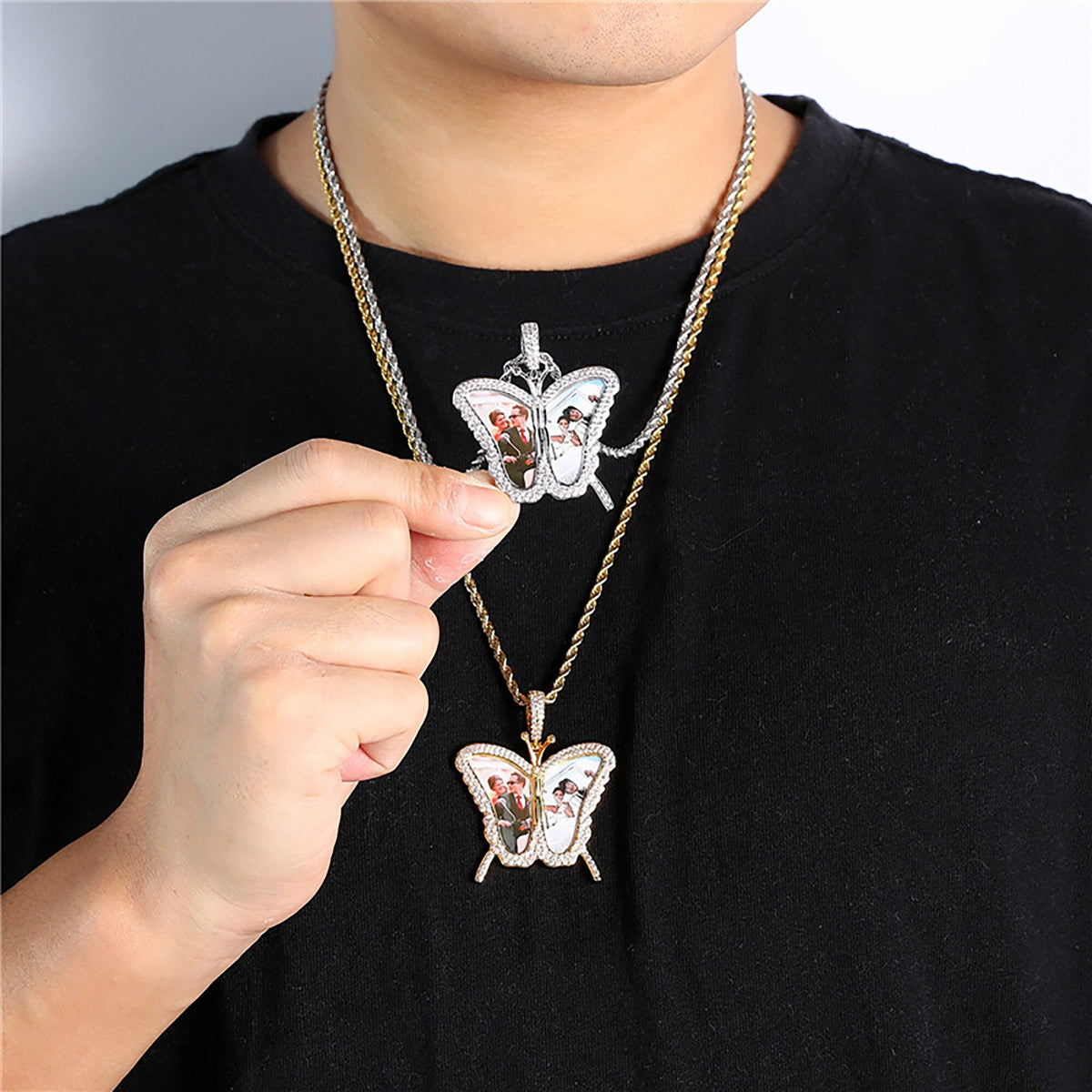 Personalised Butterfly Locket Necklace For Opening Print Two Photo Pendant - MERGE.DAY.1.FREESTYLE