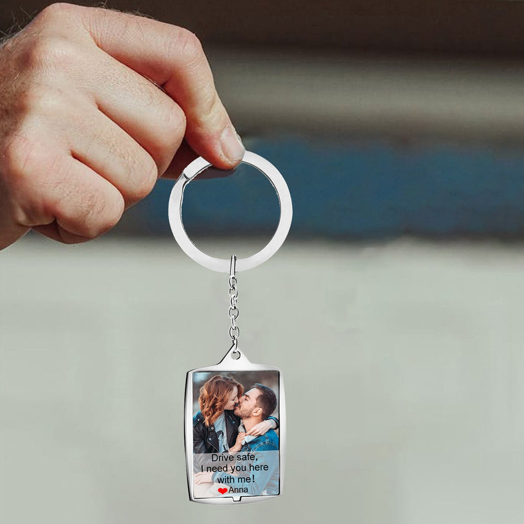 Stainless Steel Car Keyring Personalised Photo With Text Memory Gifts - MERGE.DAY.1.FREESTYLE