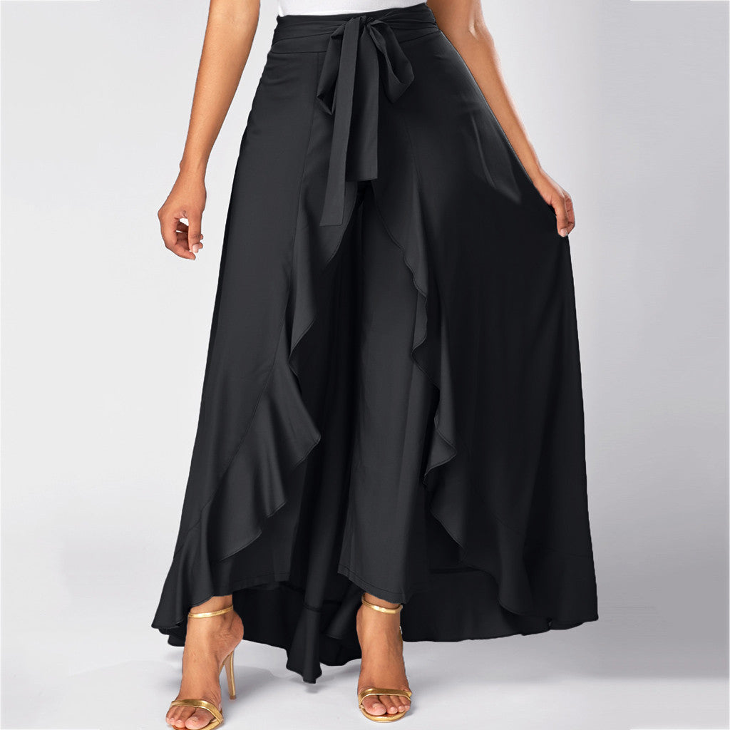 Women Pants Causal Ruffle Drawstring TrouserHigh Waist Loose Dancing Outfits Palazzo Skirt - MERGE.DAY.1.FREESTYLE