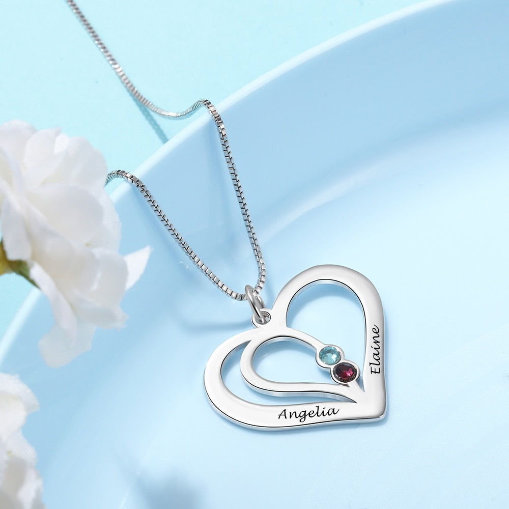 Personalized Birthstone Engraved Name Heart Necklaces & Pendants - MERGE.DAY.1.FREESTYLE