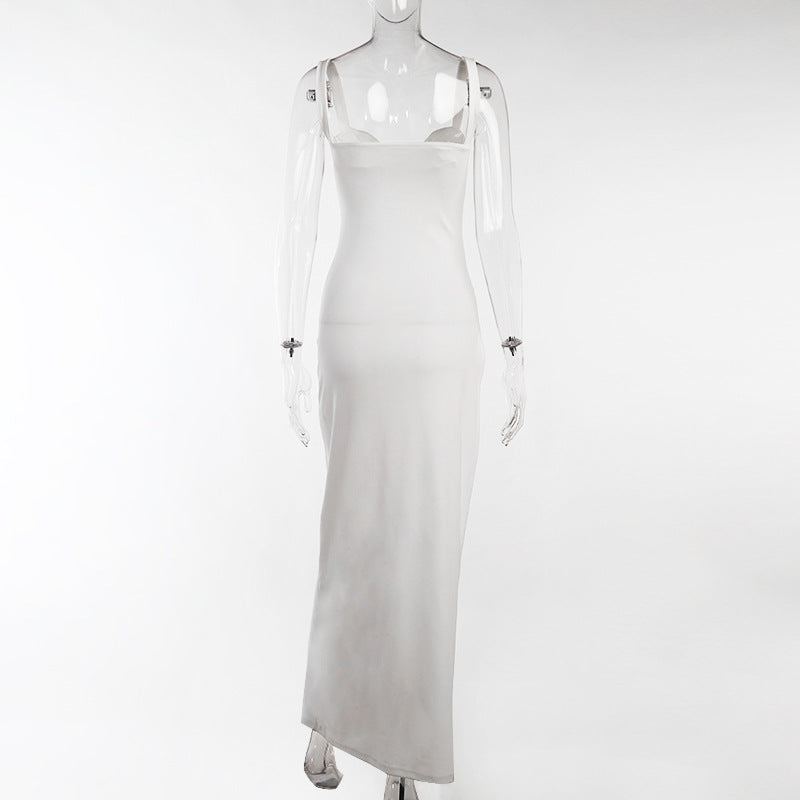 High Split Ankle-length Party Dresses Women Solid White Spaghetti Strap Dress Y2K - MERGE.DAY.1.FREESTYLE