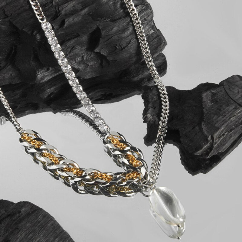Water-wave Pearl Necklace For Women Charming Big Metal Geometric Statement Collar Necklace - MERGE.DAY.1.FREESTYLE