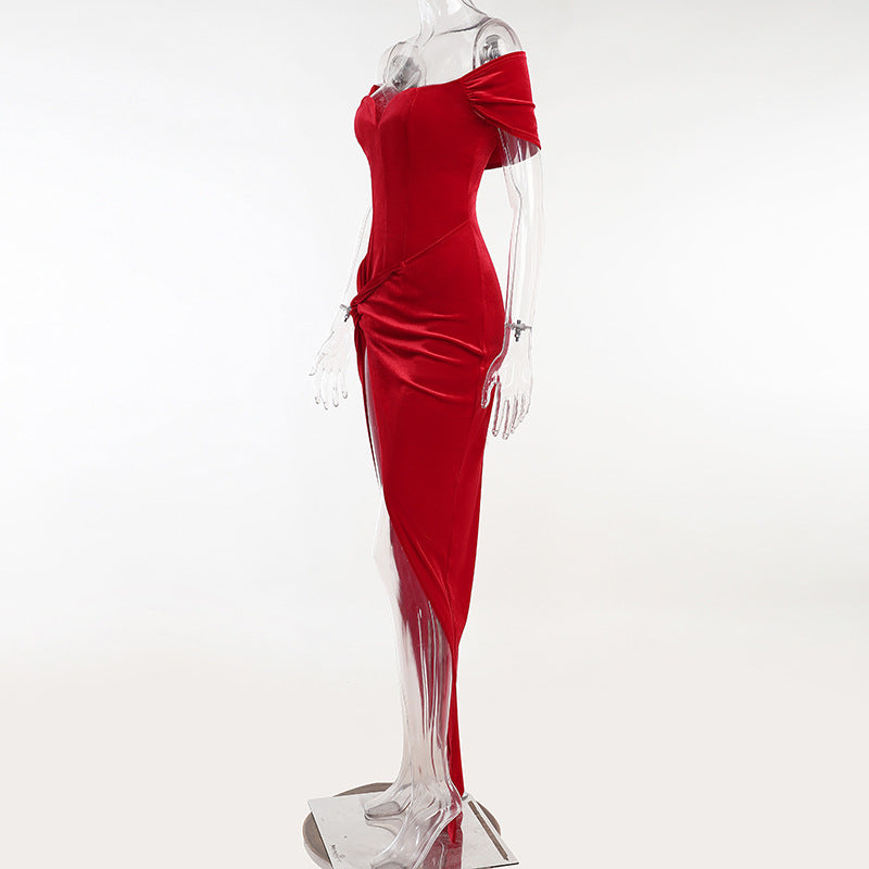 Summer Short Sleeve High Split Formal Evening Dress Women Solid Bodycon Long Dresses - MERGE.DAY.1.FREESTYLE
