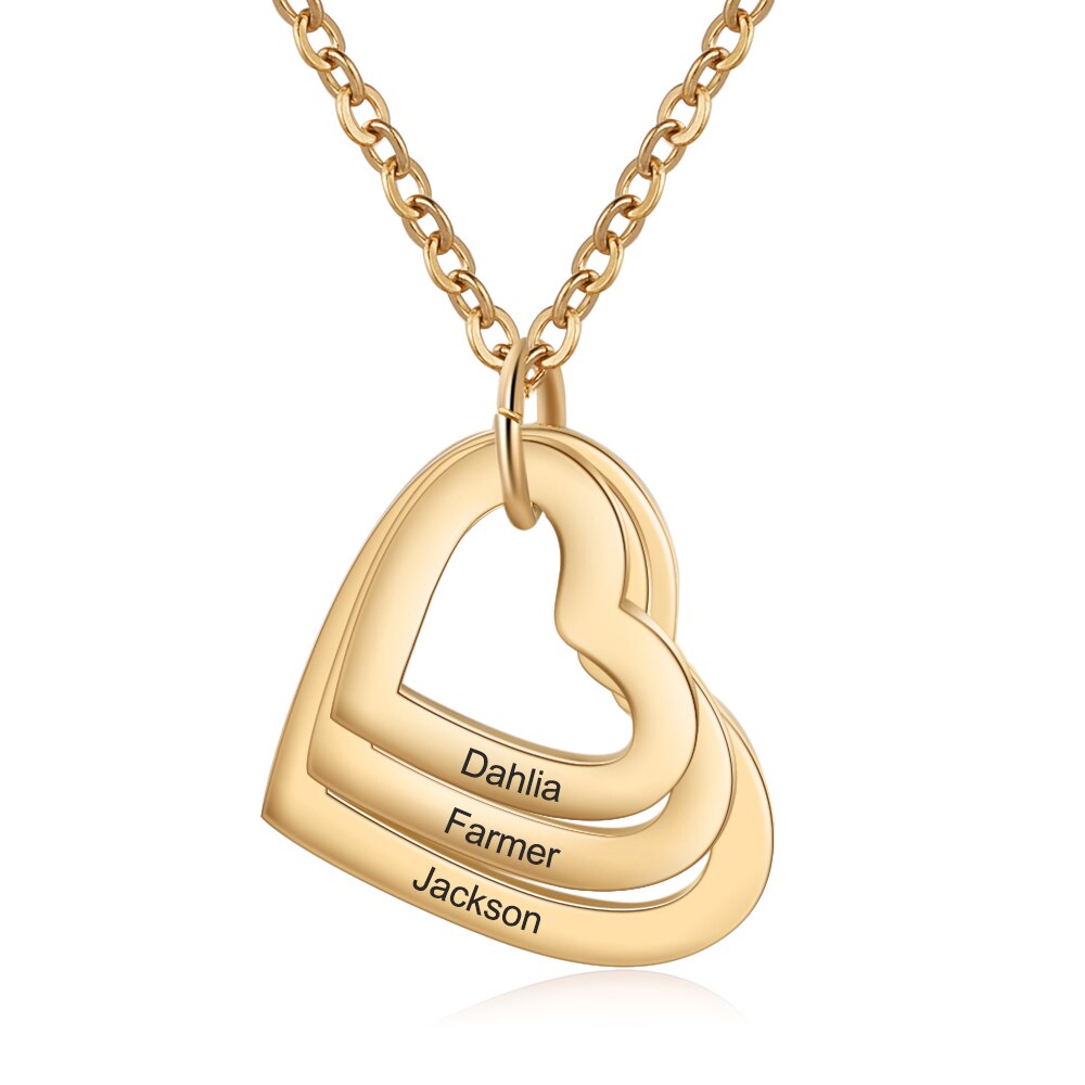 3 Names Heart Pendant Necklace Customized Necklace - MERGE.DAY.1.FREESTYLE
