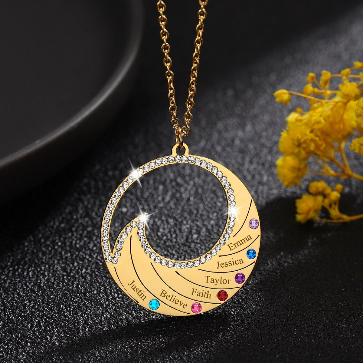 Personalized Name Necklace Pendant For Women Birthstone Crystal Necklaces Wave - MERGE.DAY.1.FREESTYLE