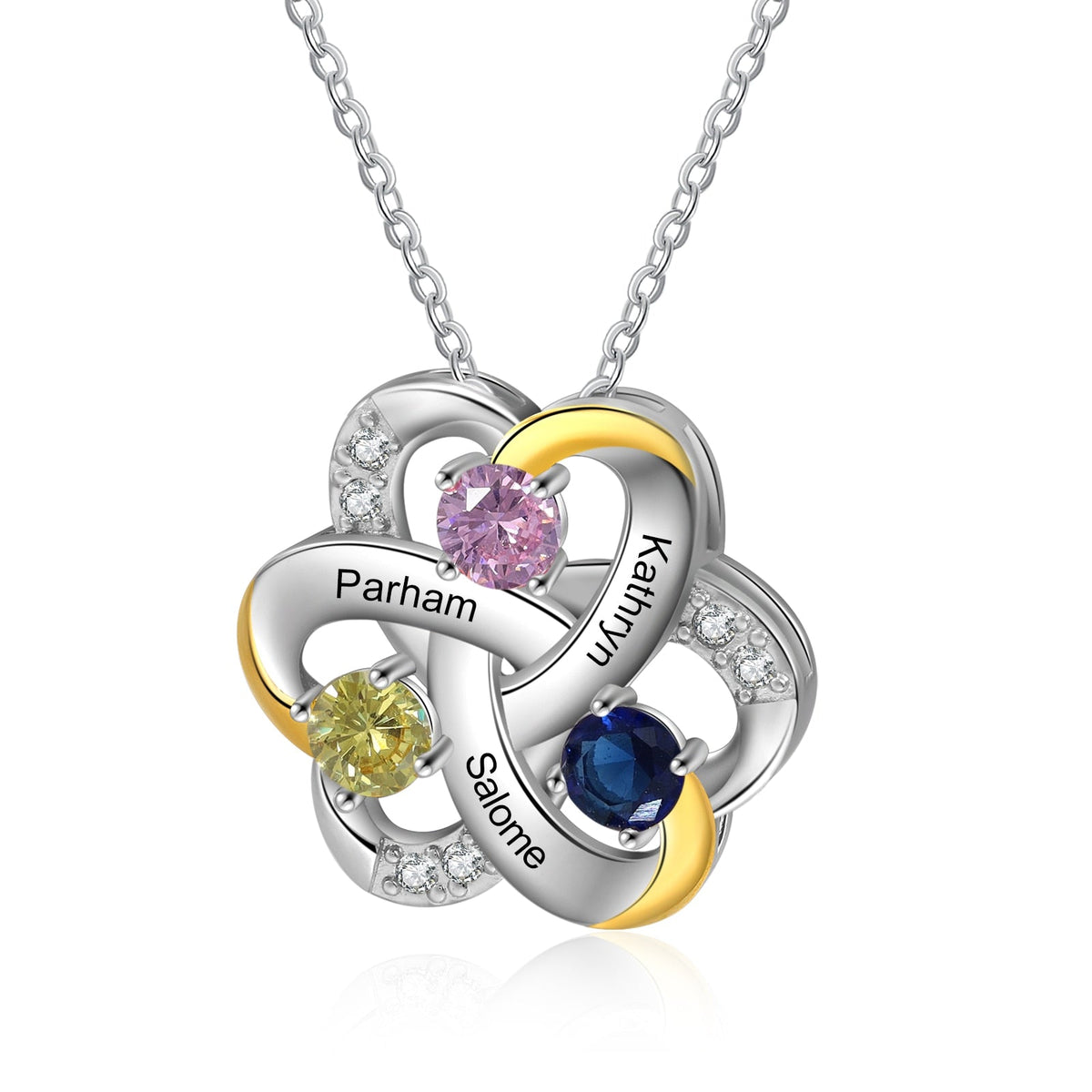 Personalized 3 Names Necklace Birthstone Engraved Flower Pendants - MERGE.DAY.1.FREESTYLE