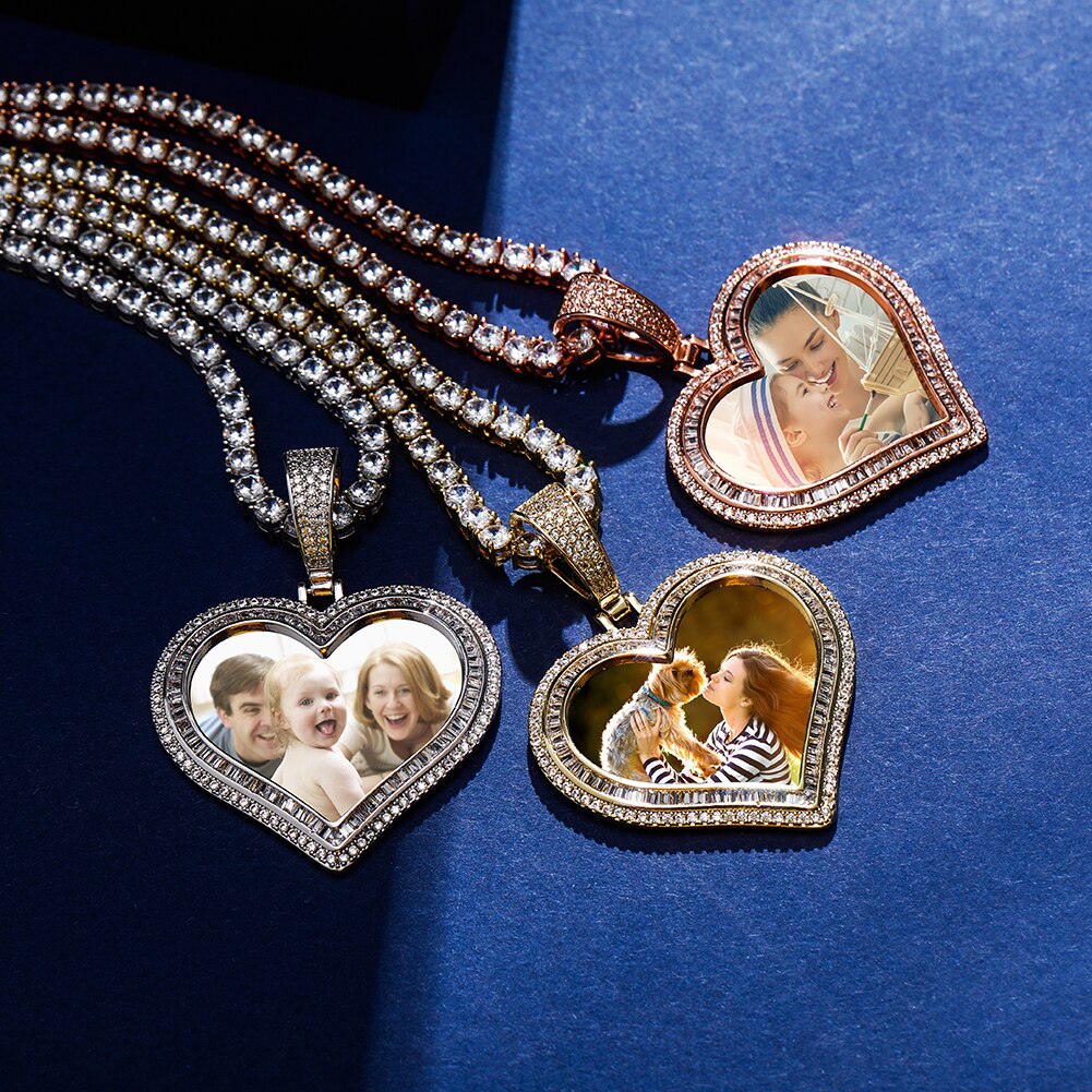 Custom Photo Pendant Heart-shaped Medal Necklace Iced Cubic Zirconia Pendant Hip Hop Jewelry - MERGE.DAY.1.FREESTYLE