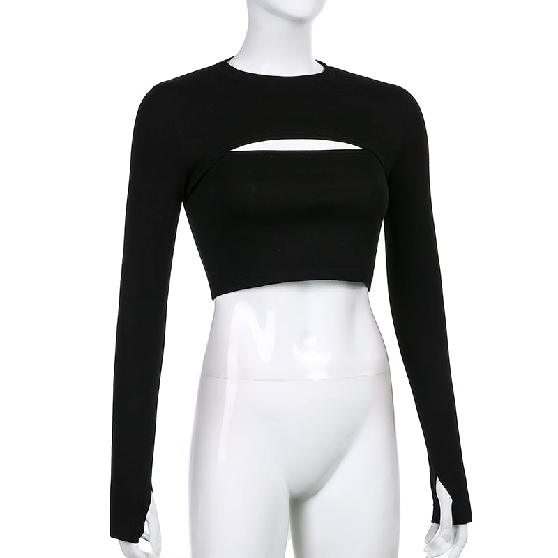 Sexy Hollow Knit Top Sweater Women Party Navel Slim Ribbed Summer Lady Shirts - MERGE.DAY.1.FREESTYLE