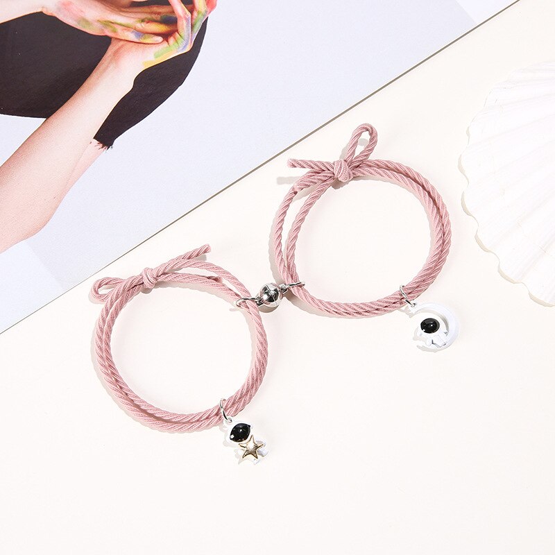 2Pcs/ Set Cartoon Magnetic Couple Bracelets with Moon Robots Pendant - MERGE.DAY.1.FREESTYLE