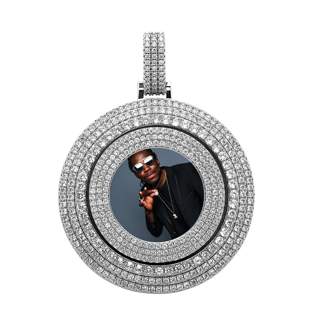 Big Size Custom Photo Rotating Pendant Necklace Full Iced Out Cubic Zirconia Hip Hop Jewelry - MERGE.DAY.1.FREESTYLE