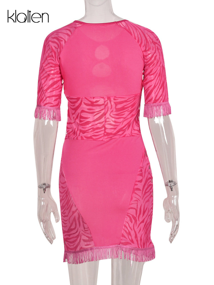 Cut Out Sexy Zebra Mesh Transparent Women's Pencil Short Dresses Mini Dress for Beach Bodycon - MERGE.DAY.1.FREESTYLE