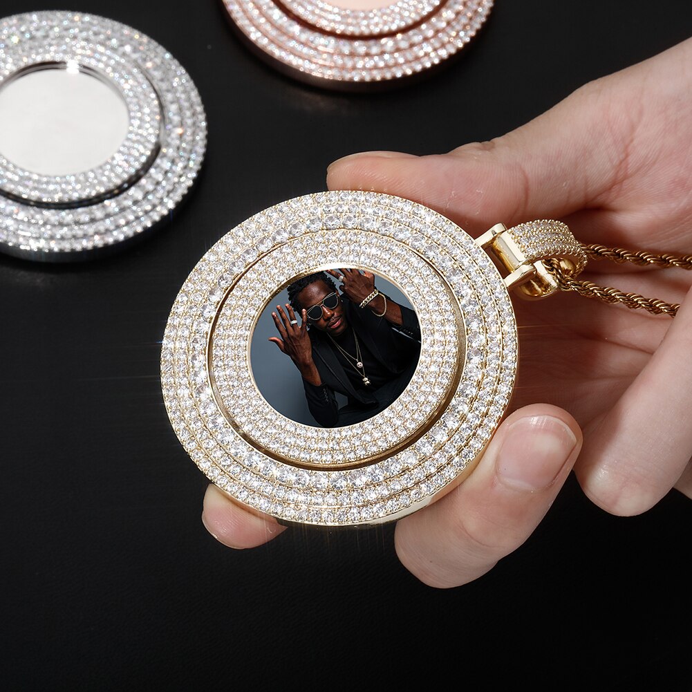 Big Size Custom Photo Rotating Pendant Necklace Full Iced Out Cubic Zirconia Hip Hop Jewelry - MERGE.DAY.1.FREESTYLE