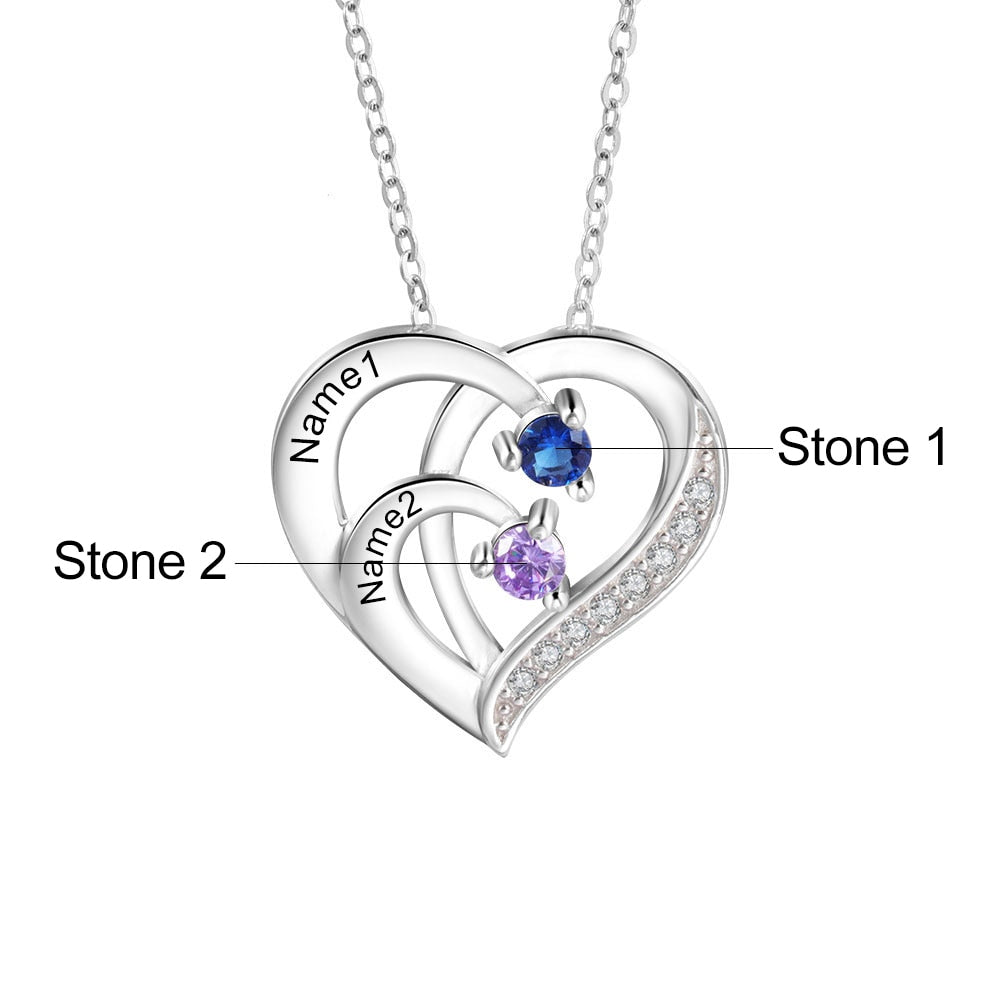 Family Name Heart Necklaces for Women Birthstone Engraving Necklace - MERGE.DAY.1.FREESTYLE